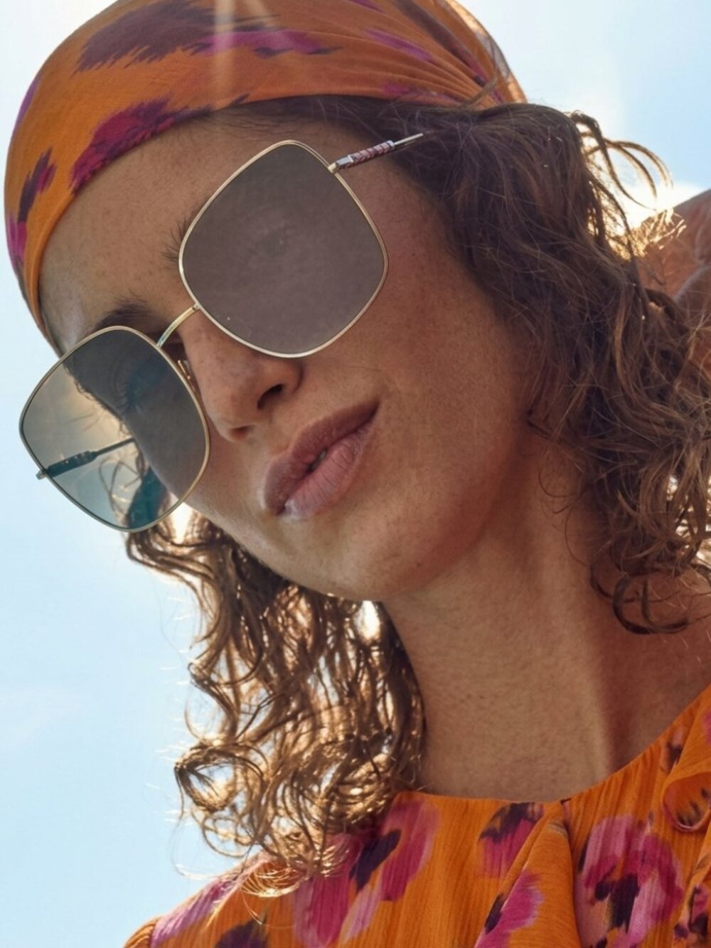 Carolina Herrera Sunglasses CH0035 Designer Square Oversized Gold Retro